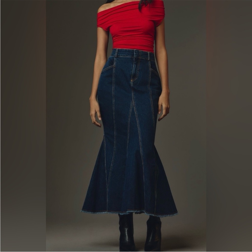 Anthropologie 20W Pilcro Fluted Mermaid Maxi Denim Skirt 2X VGUC